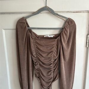 Astr Brown Ruched Bodysuit